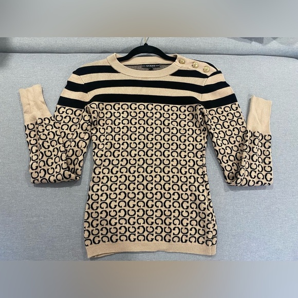 Guess Striped and Patterned Sweater - Black and Tan - Picture 3 of 9